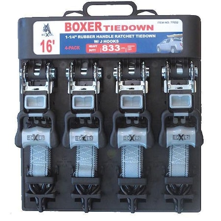Boxer Tools Ratchet with J Hooks in Grey 2,500lbs 1.25-in. x 16, 4PK 77032